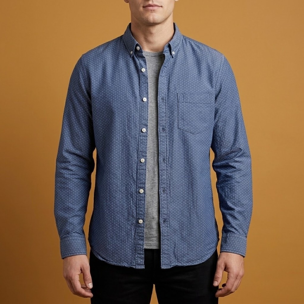 Express Micro Polka Dot Button Down‎ Shirt Mens L Blue Cotton